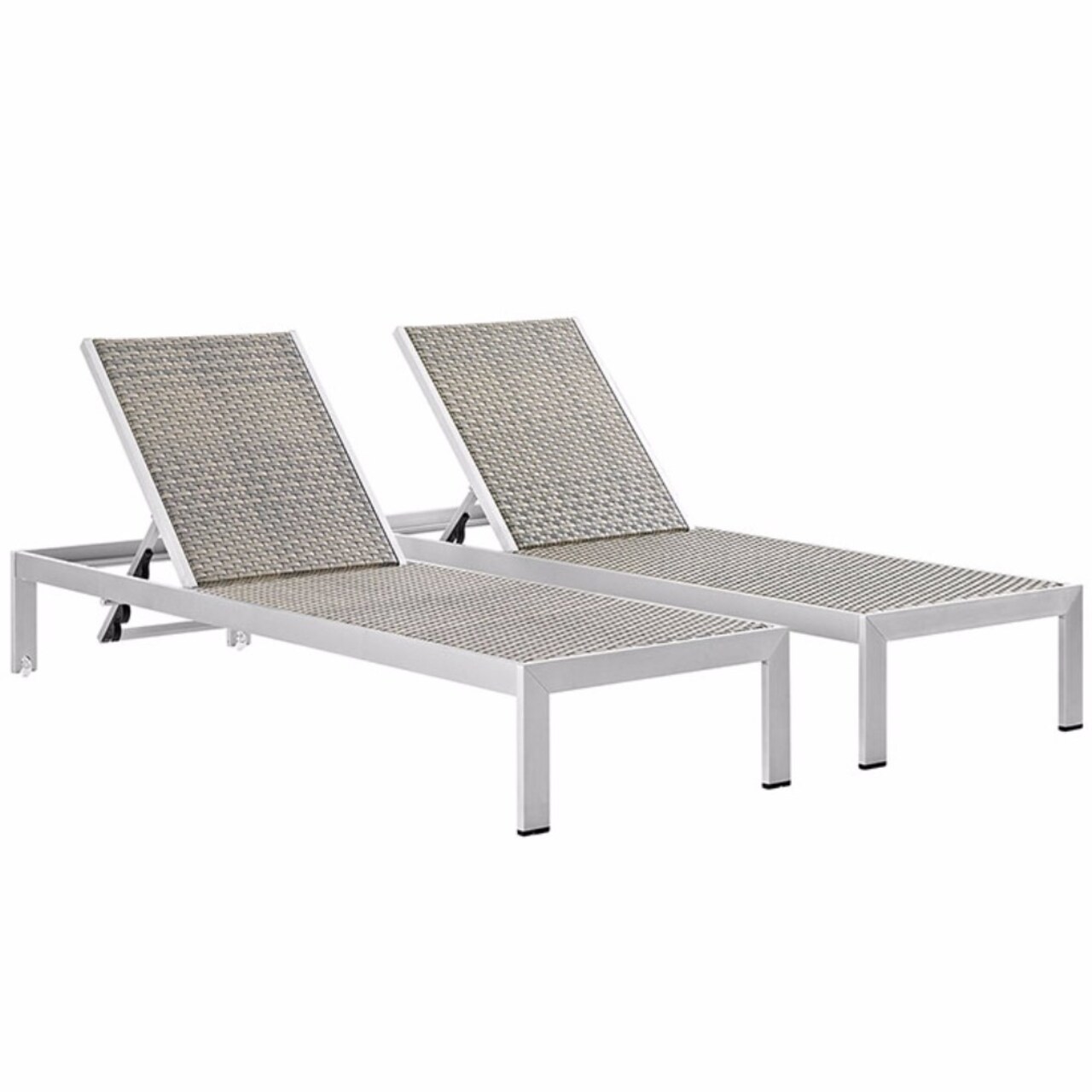 Modway Shore Set of 2 Outdoor Patio Aluminum Chaise, Silver Gray, (MDY)